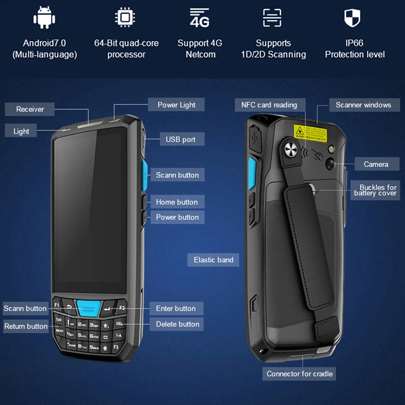 PDA Прочный ручной терминал Android 7 0 сбора данных беспроводной 1D 2D QR лазерный сканер