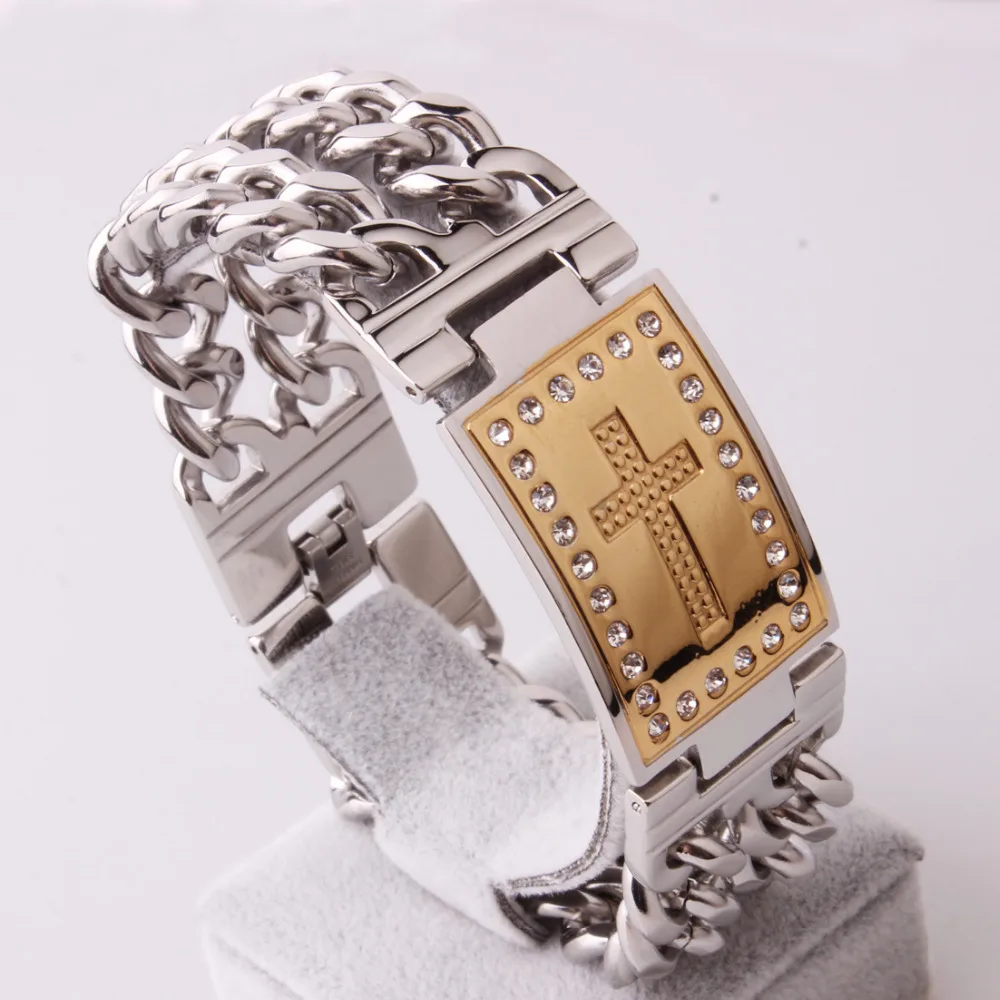Новый мужской браслет в стиле хип хоп из нержавеющей стали серебристый золотой