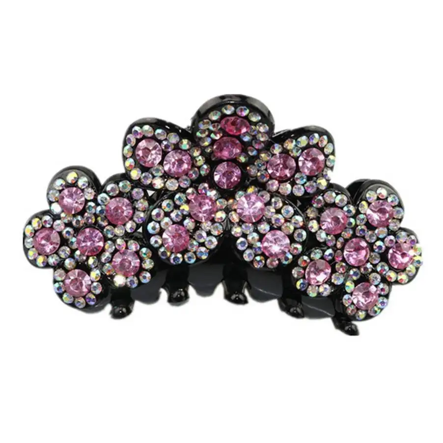 L Pink 10cm 1 шт., хрустальные стразы, цветы, Когти для волос, пластиковые большие зажимы, захват для женщин, девушек, макияж, краб, аксессуары для волос - Цвет: L Pink 10cm