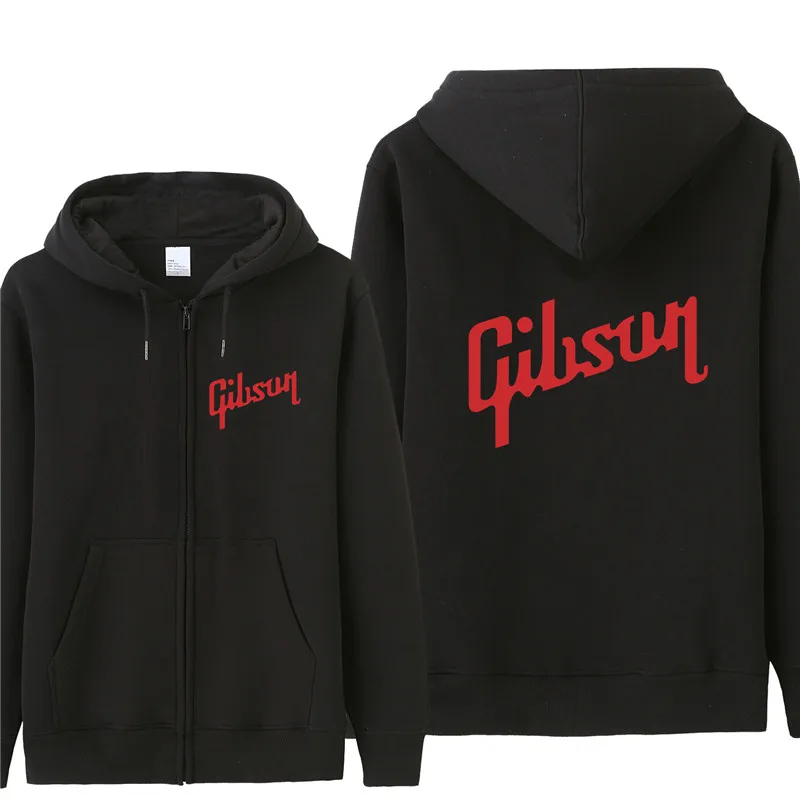 Gibson логотип мужские худи на молнии флис утолщаются музыка модная куртка толстовка пальто высокого качества - Цвет: As picture