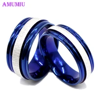 amumiu men women unisex fashion lover couple rings blue ring black ring titanium steel wedding ring punk ring classic r003