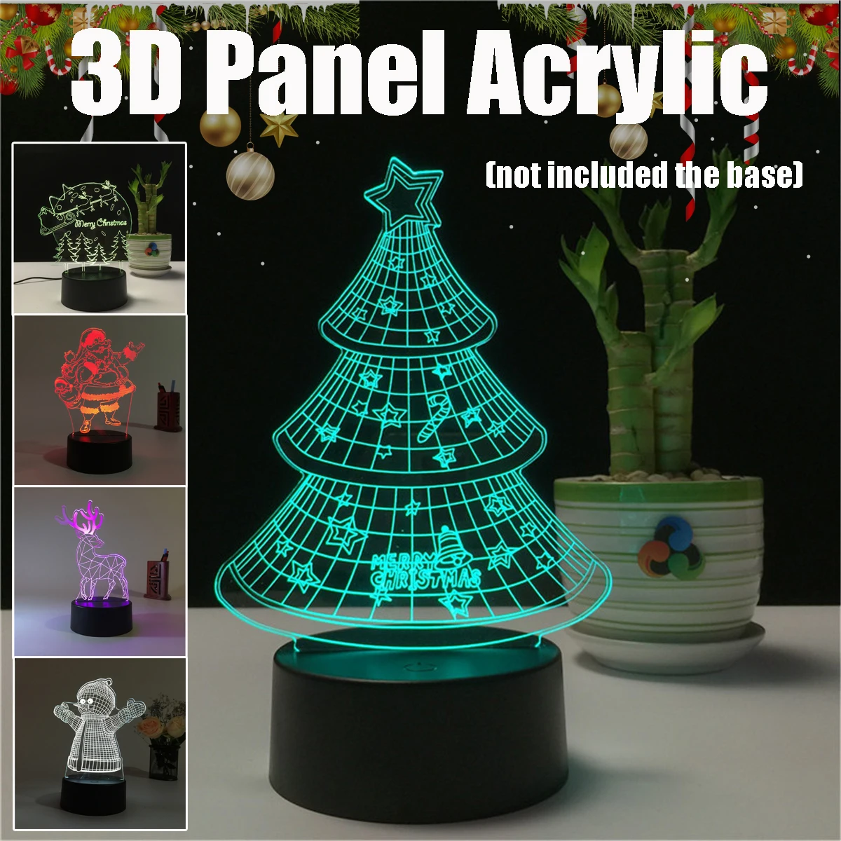 7 цветов акриловые 3D ночной Светильник Счастливого Рождества с изображением снеговика и Санта Рождественская елка лося светодиодный светильник декора для Спальня на ощупь включение/выключение светильника