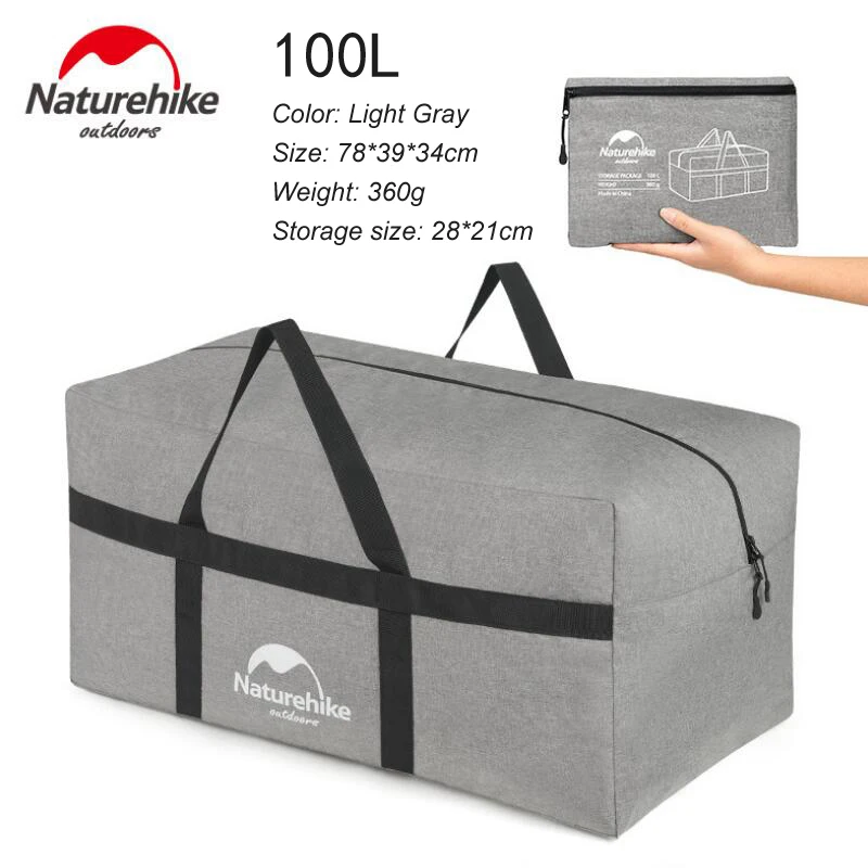 Naturehike 45L 100L дорожная сумка для хранения сумки большой Ёмкость сумка Для женщин Для мужчин Складные сумки унисекс Чемодан путешествия Сумки NH17S021-L - Цвет: Light Gray 100L