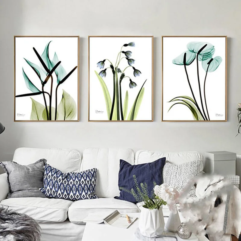 Современная картина на холсте с изображением растений и цветов в скандинавском