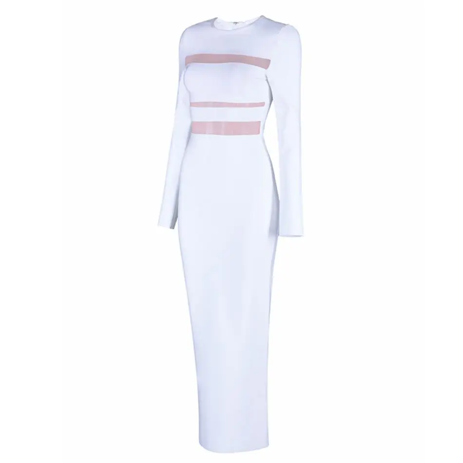 Newest Spring Bandage Dress Women Celebrity Party White Long Sleeve O-Neck Sexy maxi Bodycon Vestidos Wholesale | Женская одежда