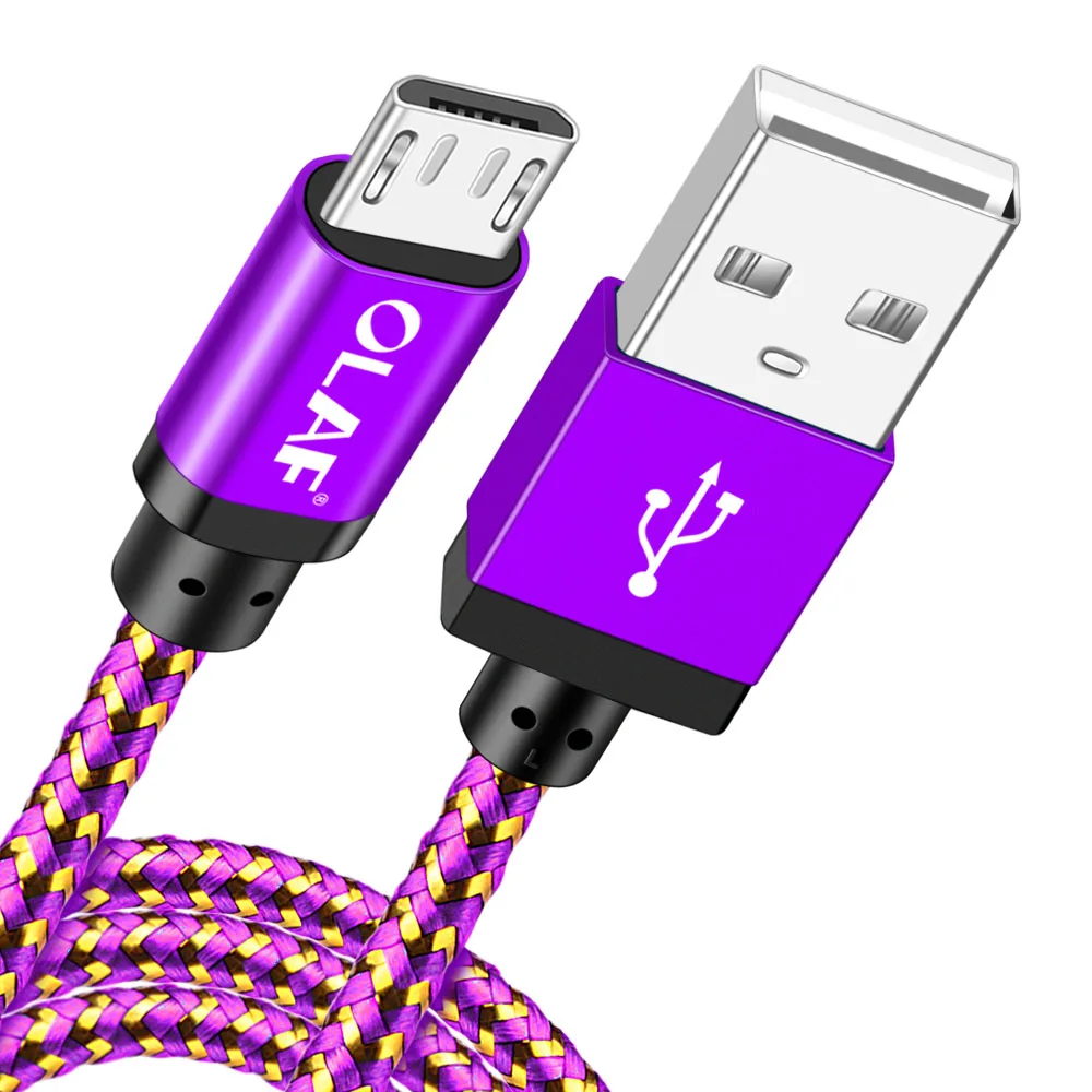 Олаф Micro USB кабель 1 м/2 м/3 м Плетеный USB кабель синхронизации данных для samsung S7 Xiaomi huawei LG htc быстрая зарядка Microusb Кабели для телефонов - Цвет: Purple