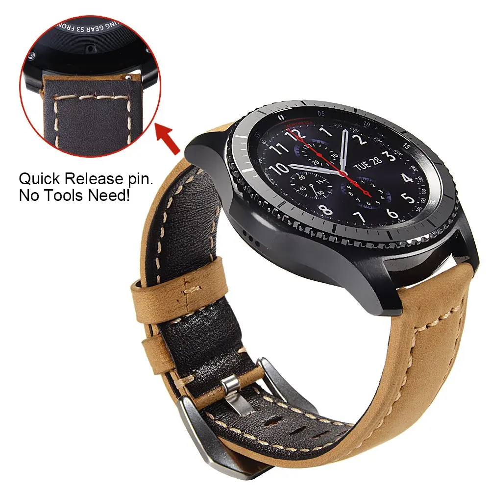 Ремешок из натуральной кожи для samsung Galaxy Watch, мягкий сменный Браслет-браслет с застежкой из нержавеющей стали для gear s3