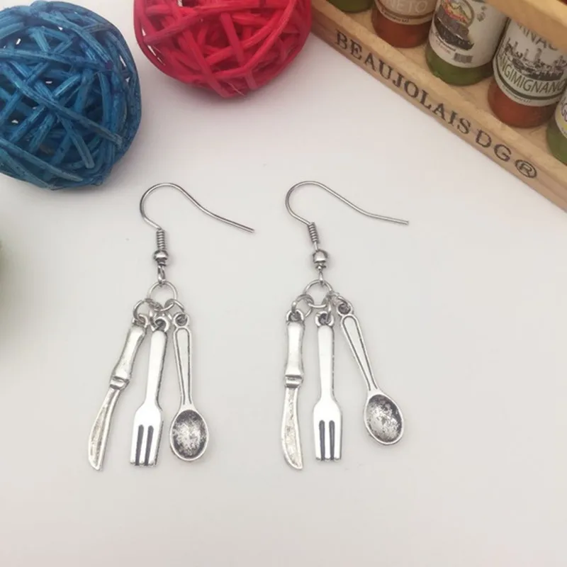 Столовая вилка из античного серебра|knife earring|antique silver earringsearrings earring |