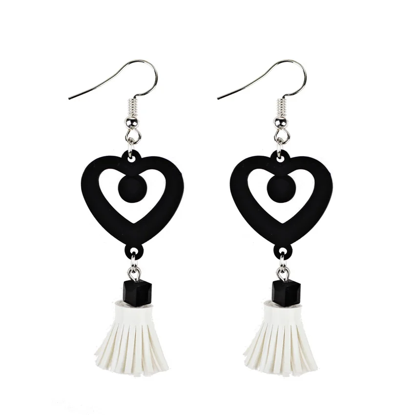 Модные кожаные длинные серьги-кисточки с помпоном в форме сердца из сплава стиле