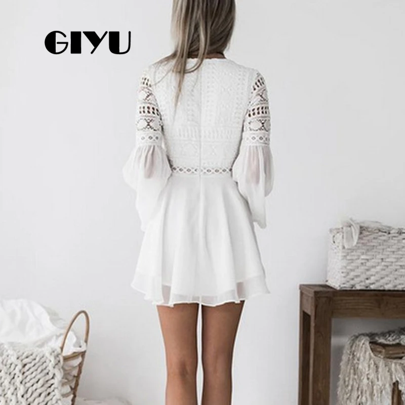 GIYU женское расклешенное платье с длинным рукавом шифоновые платья Кружевные