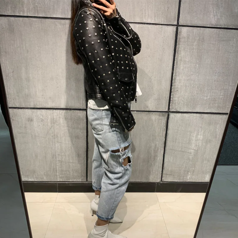 Женская кожаная куртка с заклепками|jacket rivet|jacket jacketjacket leather jacket |