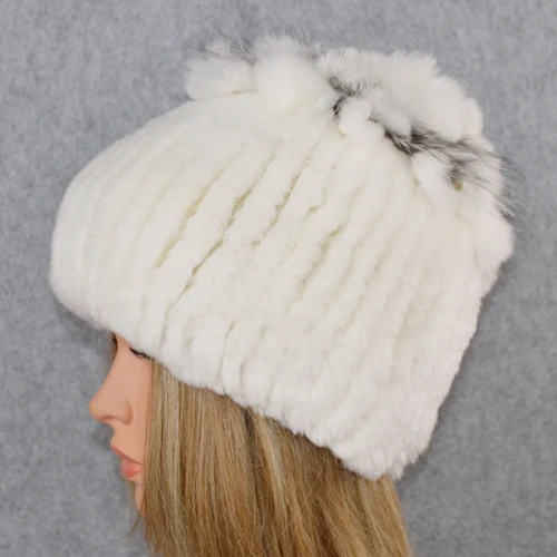 color 2 Горячая Распродажа Настоящий мех кролика Skullies Beanies шапки женские зимние теплые ручной работы вязаная шапка из меха кролика рекс шапки для девочек натуральный мех - Цвет: color 2