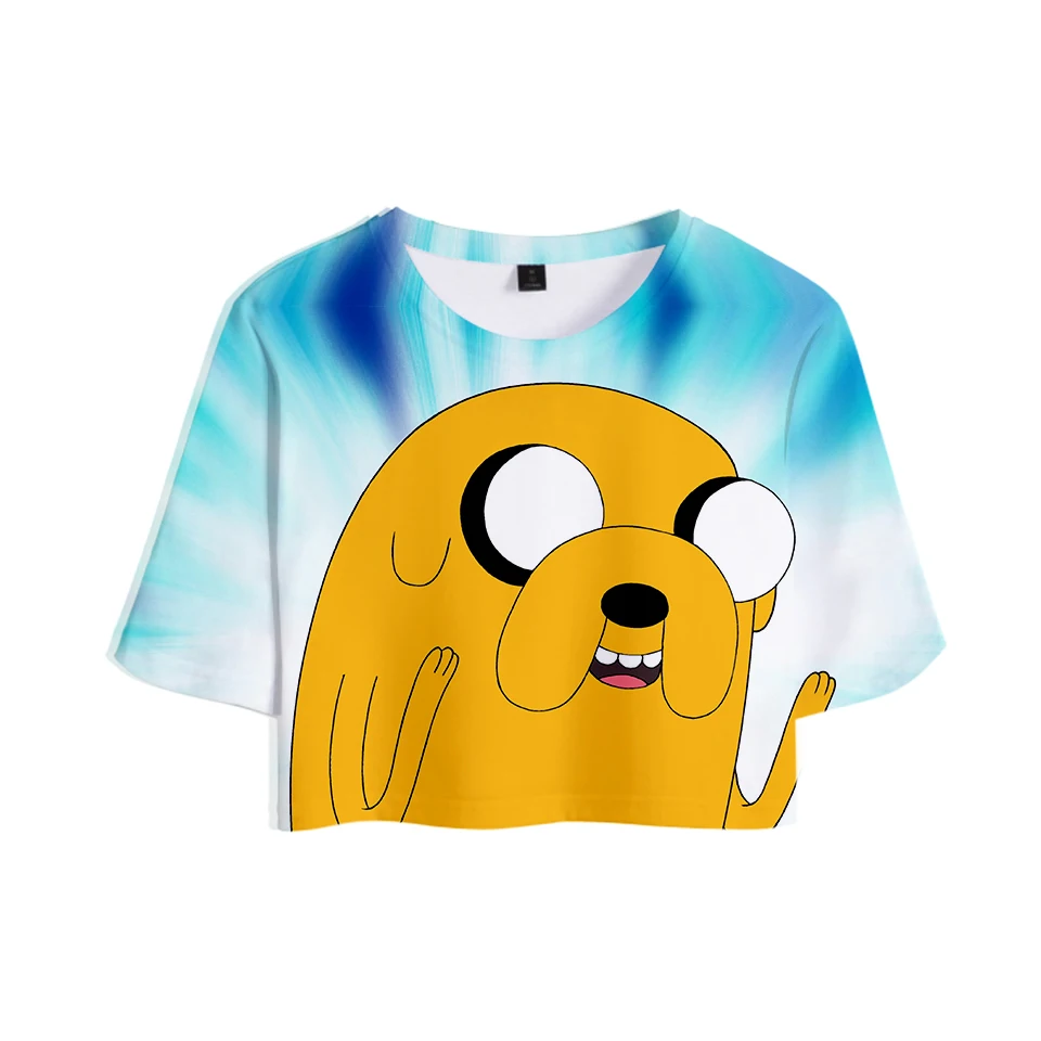Женские кроп-топы с 3D принтом Adventure Time модные летние футболки коротким рукавом