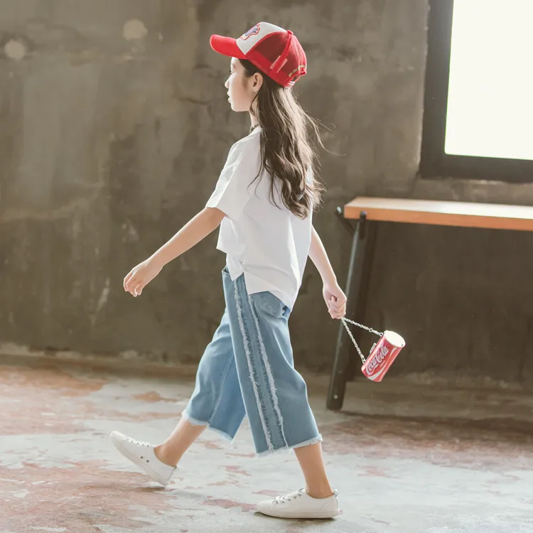 Детский летний костюм для девочек новинка 2018 года удобная хлопковая футболка