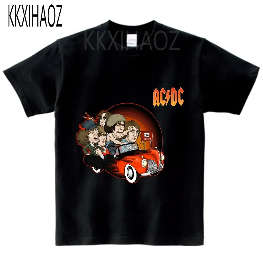 black childreT-shirt Новинка года, Camisetas AC/DC band rock, футболка, футболки с принтом acdc для мальчиков, Повседневная футболка, детский хлопковый топ с короткими рукавами в стиле хип-хоп - Цвет: black childreT-shirt