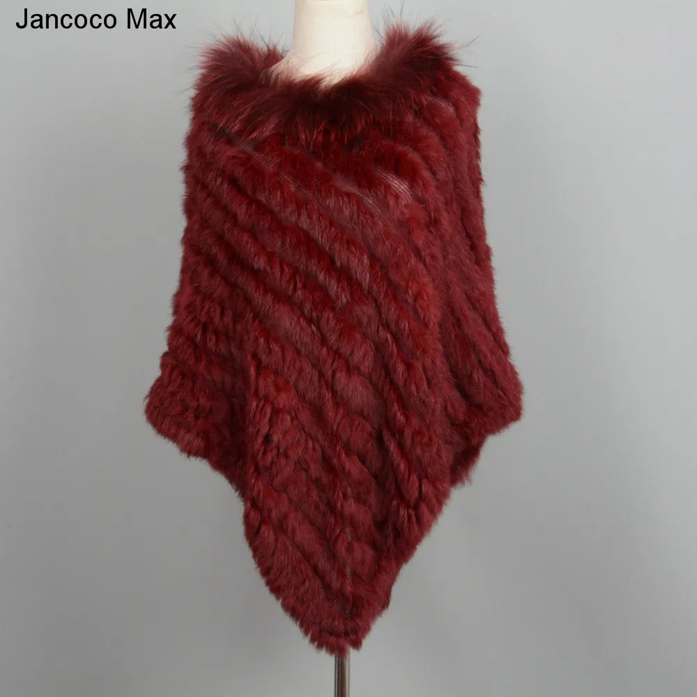 Jancoco Max Новое поступление Настоящее кроличье меховое Вязаное пончо воротник из меха енота шали женские зимние накидки пуловер S7110