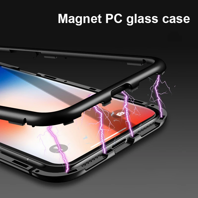 Магнитный адсорбционный металлический жесткий чехол для iPhone X, 8, 7, 6, 6S Plus, задний чехол s, чехол для samsung Galaxy S9, S8, S7 Plus, Note 8