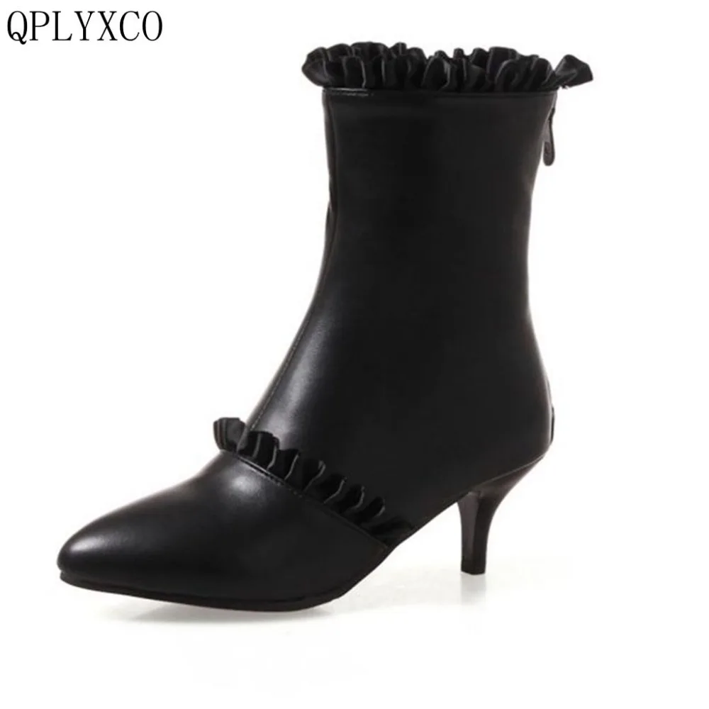QPLYXCO 2017 New Sweet fashion Big size 31-47 ankle boot short winter warm Women pointed Toe high heel wedding Party shoes A-529 | Обувь