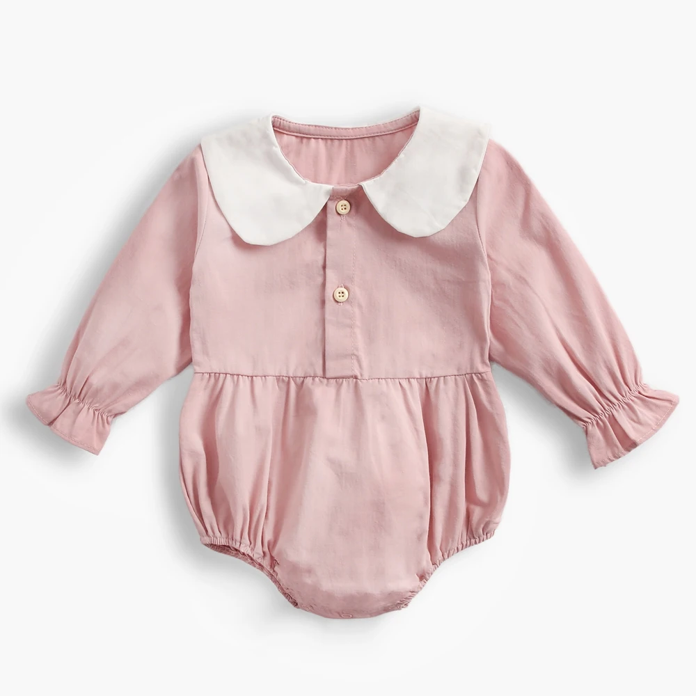 Pink Боди для малышей, осенняя одежда для новорожденных, полосатые комбинезоны с длинными рукавами и воротником «Питер Пэн», одежда для маленьких девочек 0-3 лет - Цвет: Pink