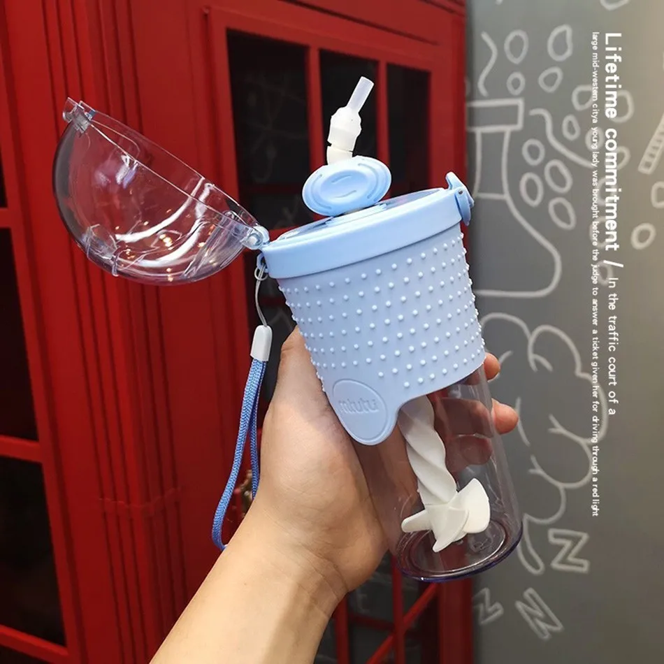 Корейские бутылки для воды для девочек, пластиковые милые бутылки для воды, не обжигающие, креативные, для дома, офиса, стола, бутылки для воды - Цвет: Blue
