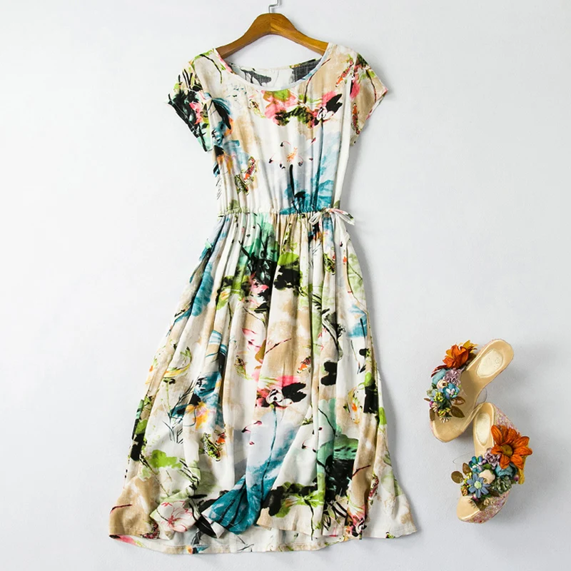 Женское свободное платье с круглым вырезом повседневное длинное коротким