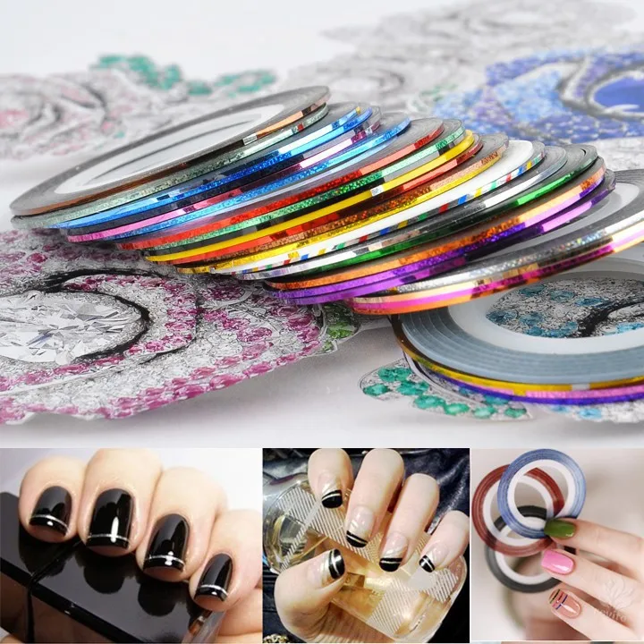 6 шт. ногтей украшения линии ролл чередование клейкой ленты золотой серебристый