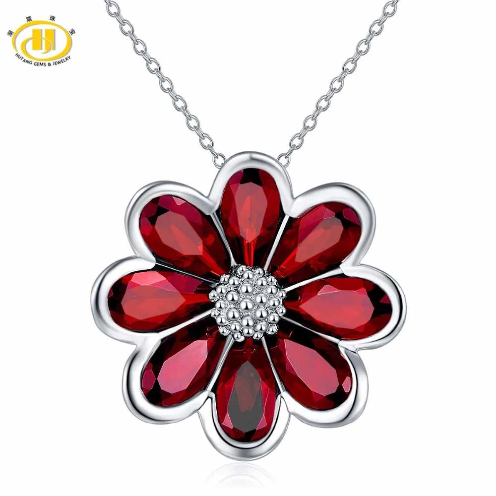 Цепочка с подвеской в виде цветка натуральным гранатом 925 карата|fine jewelry|chain necklace