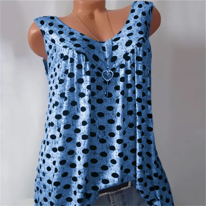 Женская одежда топы плюс Размеры 5XL футболки Платья Casual Tanks майки без каблука в горошек; одежда пуловер свободного покроя без рукавов в розницу; Мода для
