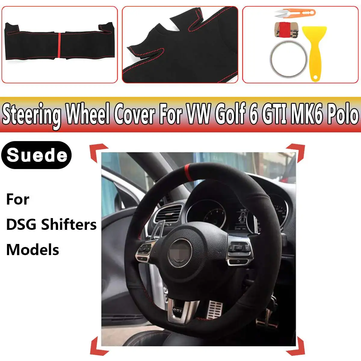 for Golf 6 GTI MK6 Для VW Golf R GTI MK7 гольф 4/5/6 MK5/6 для поло Passat B5/6 Альгамбра замша/кожа рулевое колесо ручной стежок на Обёрточная бумага крышка - Название цвета: for Golf 6 GTI MK6