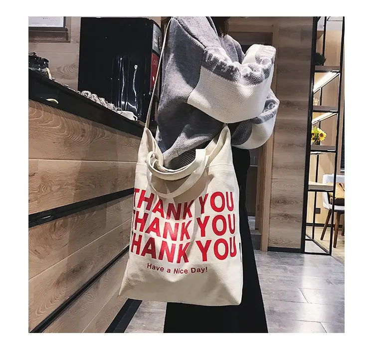 Thank You печать женские сумки большой емкости холщовые женские модные покупки большая сумка через плечо женская сумка через плечо