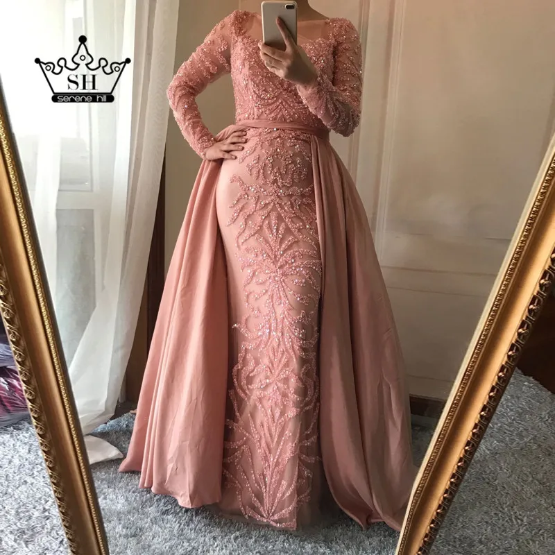 Pink Роскошные розовые вечерние платья Изумрудное зеленое, с длинным рукавом вышитое Стразами Вечернее платье BLA6172 - Цвет: Pink