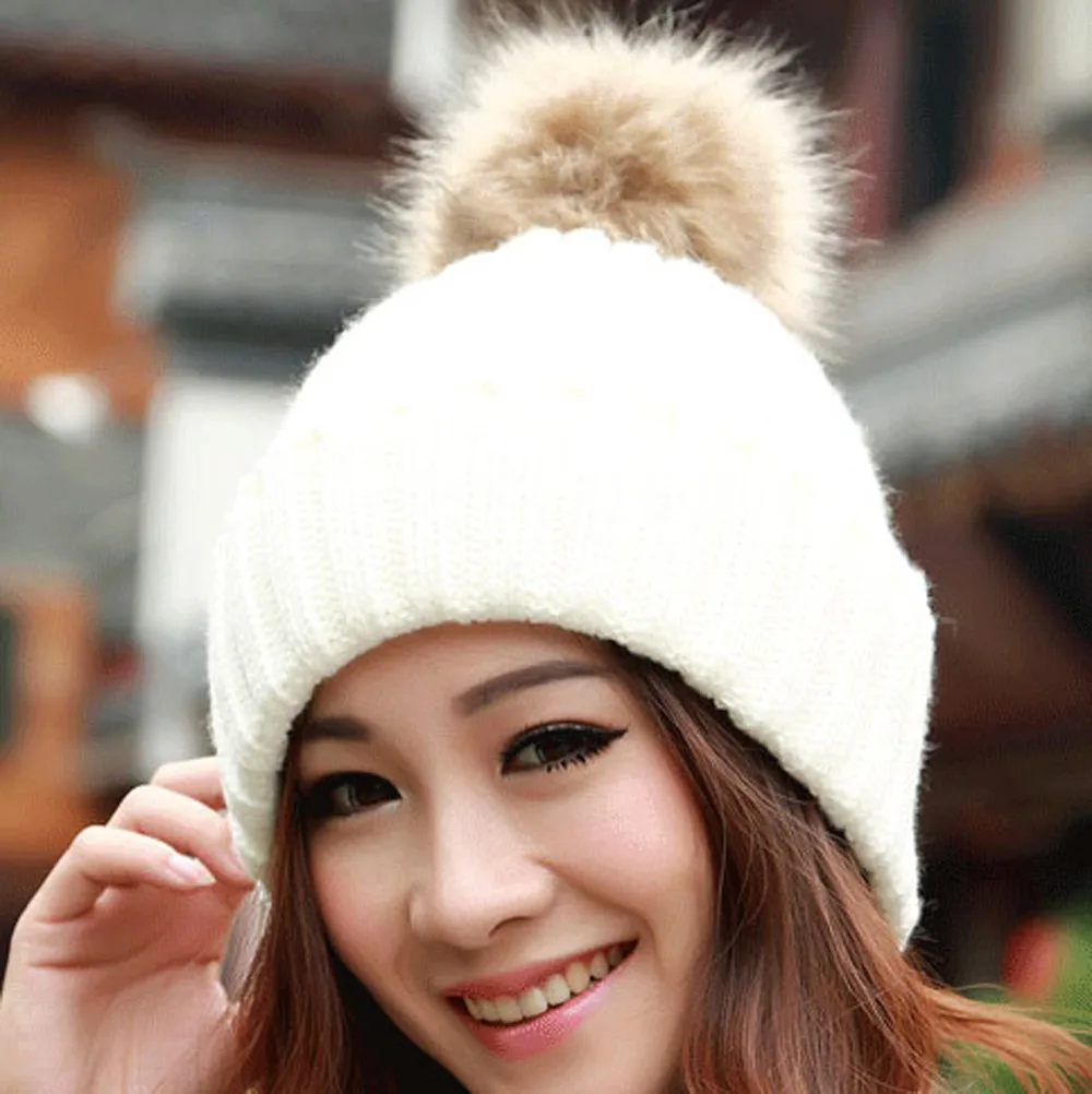 Шапки шляпа женский pom beanie женщин Шапки капот skullies и шапочки помпон однотонные зимние теплые шляпа женский шерсть помпонами Кепки JN3B
