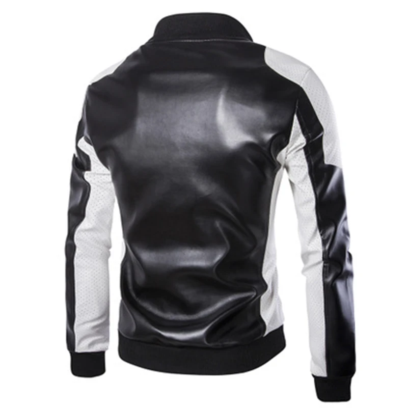 UNIVOS KUNI 2019 Men's Jacket Fashion Pu Patchworle stand collar motorcycle leather men's tide color jacket Big Size M-5XL WYR70 |