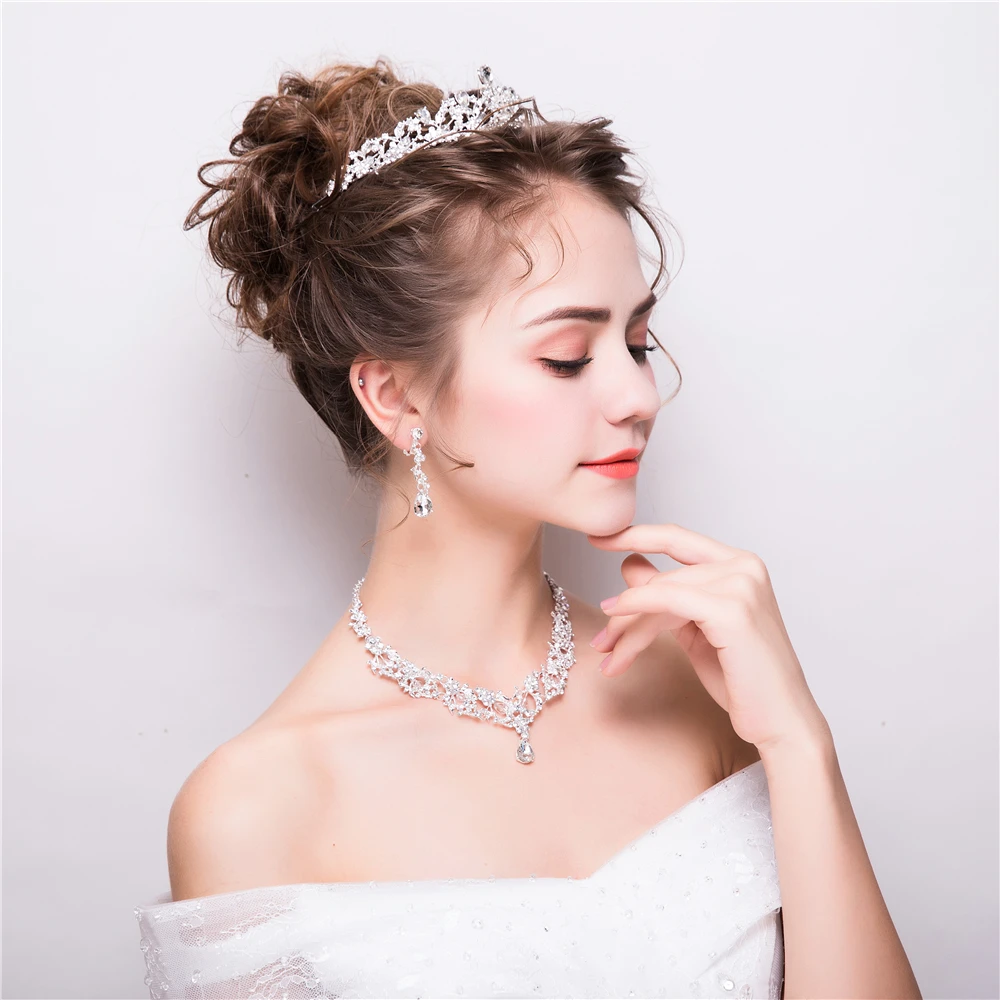 Корейские модные Ювелирные наборы со стразами свадебное ожерелье принцессы с