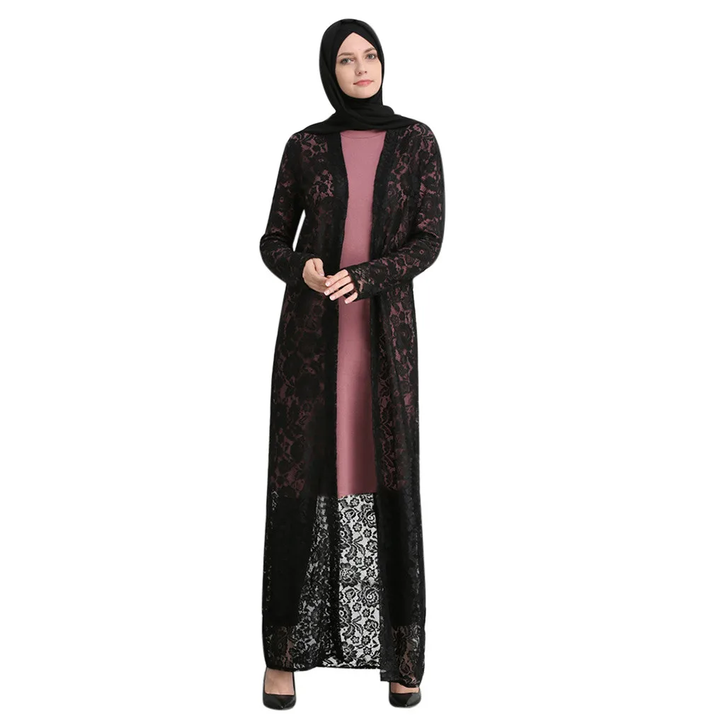 Женский Повседневный халат Musulmane Abaya кружевной кардиган с открытым верхом