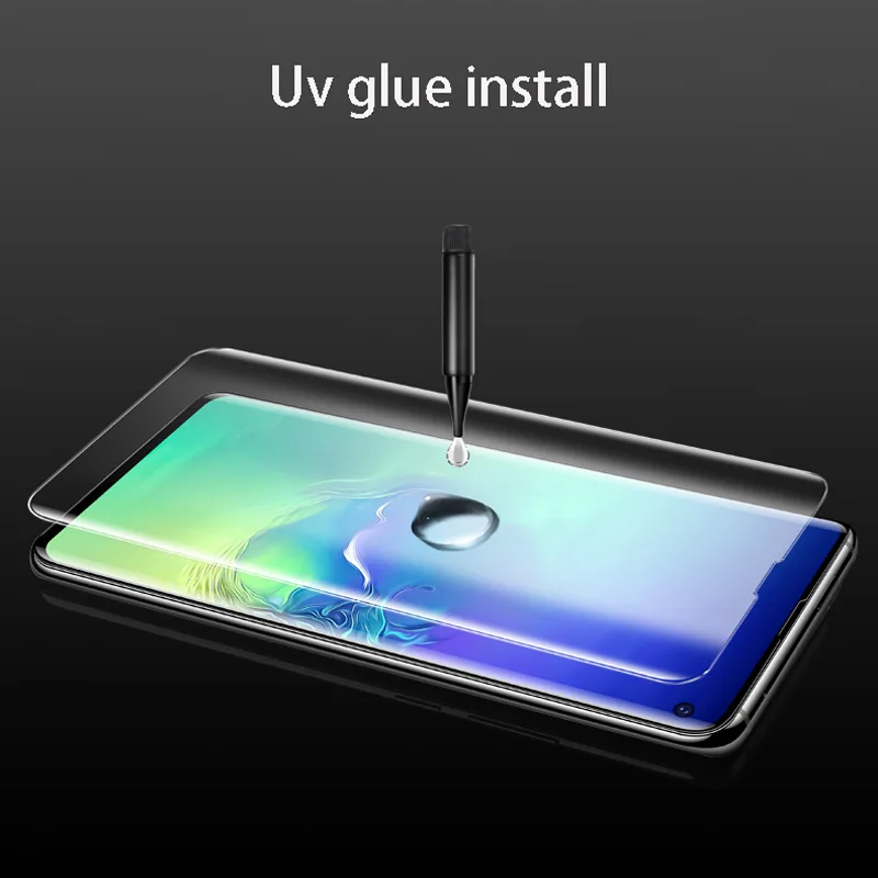 УФ Клей закаленное стекло для Samsung Galaxy S8 S9 S10 Plus S7 6 Edge Полный экран протектор Note 8 9
