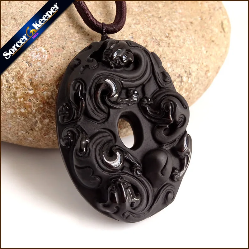 

Genuine Natural Black Obsidian Dragon Gem Stone Crystal Round Bead Necklaces Pendant For Women Men Powerful TS164
