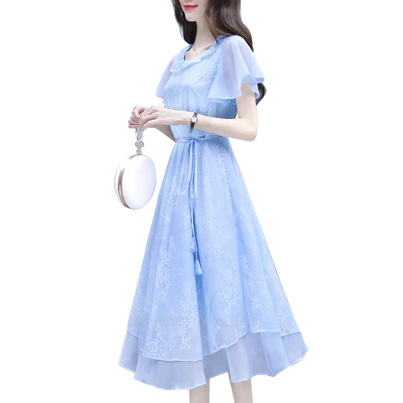 Платье женское шифоновое кружевное в Корейском стиле элегантный офисный длинный