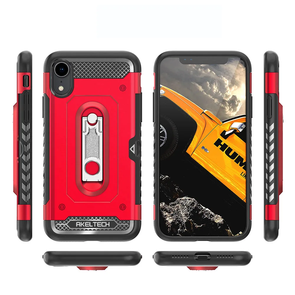 For iPhone XR Case 2in1 Soft TPU &amp Hard Back Armor With Metal Kickstand Card Holder Anti Shock Cover Apple |