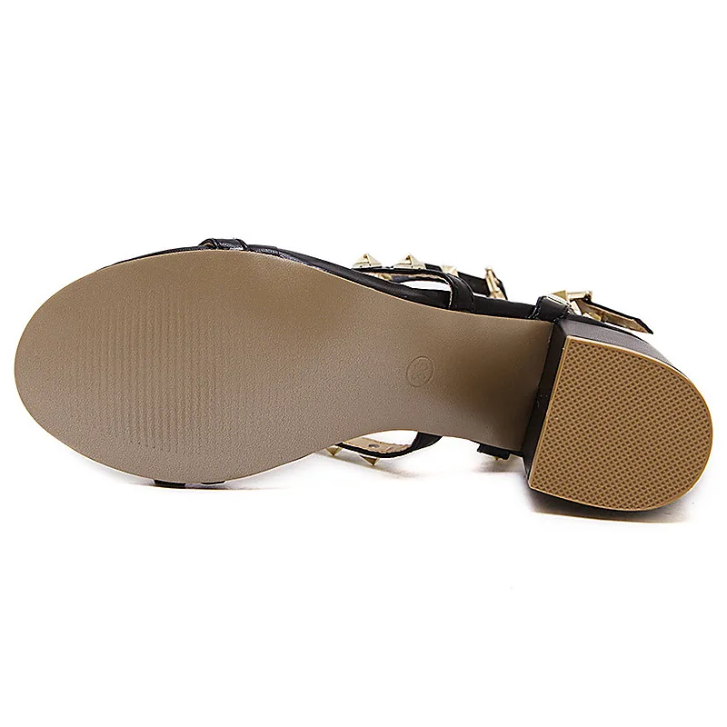 2017 модные летние Обувь Для женщин Гладиатор на Высоком толстом каблуке с