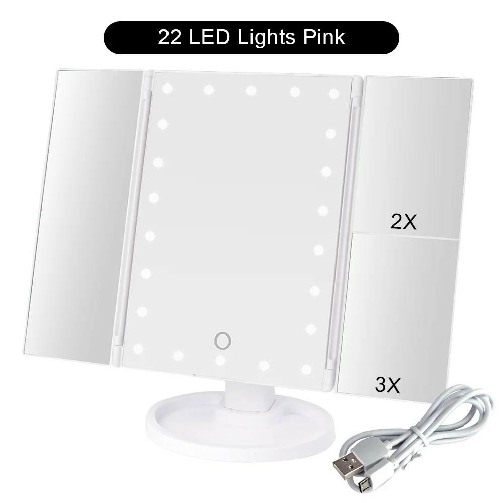WH 22 Lights Set B Макияж 22 светодиодный косметическое зеркало с подсветкой 1X2X3X10X увеличительное стекло Портативный сенсорный экран макияж зеркало гибкое компактное Mirr - Цвет: WH 22 Lights Set B