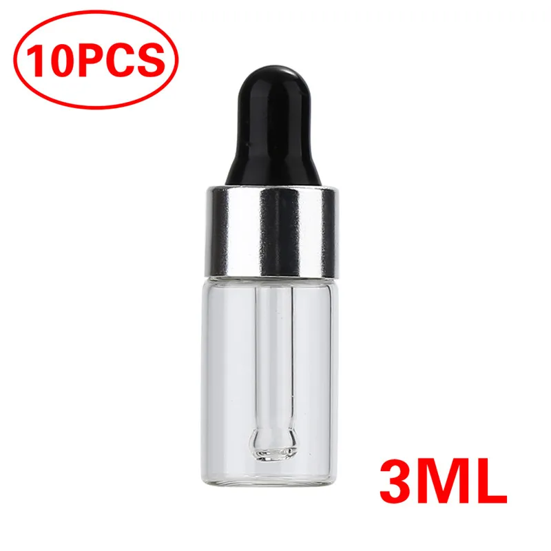 10pcs(3mlClear) Aihogard 10 шт. 1 мл/2 мл/3 мл пустой макияж стекло с стеклянная пипетка для закапывания в глаза портативный многоразового бутылка Esstenial масло жидкий контейнер - Цвет: 10pcs(3mlClear)