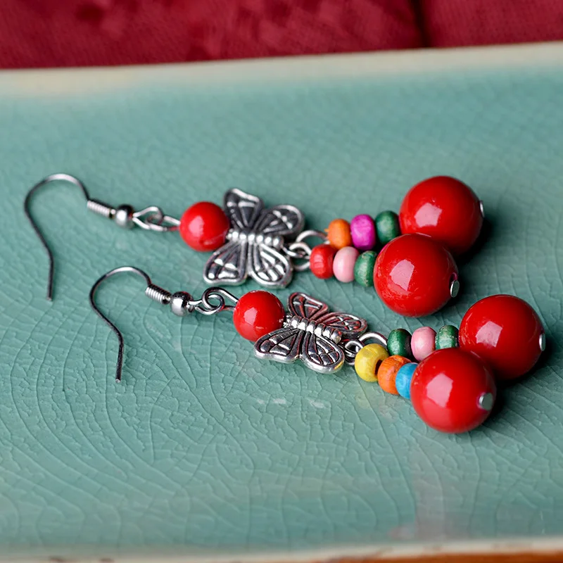 drop earrings hanging for women Red natural stone bead Zinc alloy bowknot and Hooke thnic style vintage jewelry fashion 2018 | Украшения и