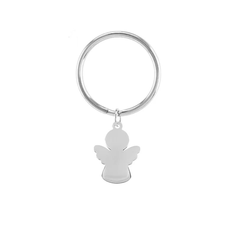 

100% Stainless Steel Blank Angel Key Rings Angel Charm Key Chains High Polished Personalised Keyrings Chaveiro Wholesale 50pcs