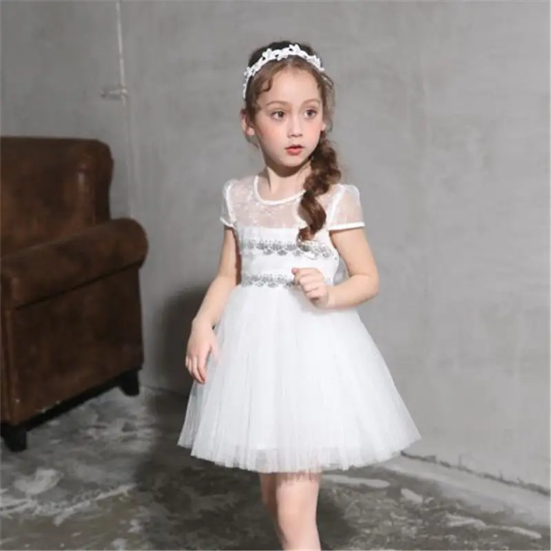 Inmusion Girl Dress Kids Wedding Bridesmaid 2017 Summer Children Banquet Dresses Eugen Yarn Girls Party White | Детская одежда и