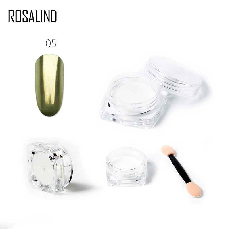 ROSALIND 5 цветов Блеск для ногтей алюминиевые хлопья Волшебное Зеркало Эффект порошки блестки Гель-лак для ногтей хромированные цветные украшения