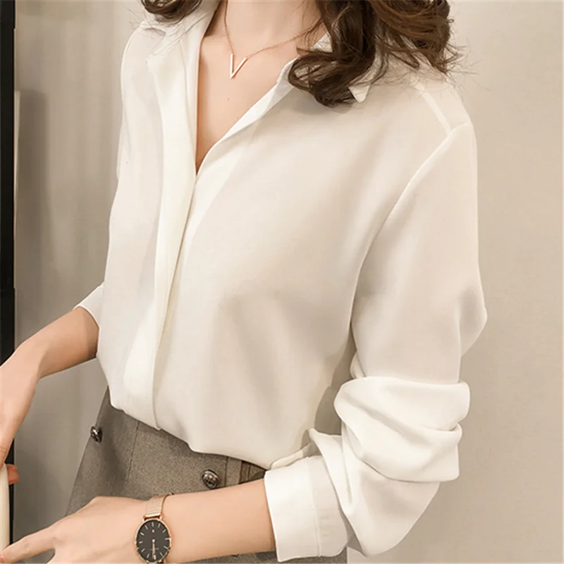 Women Shirts Chiffon Blouse Korean Woman Long Sleeve for White Shirt Plus Size Tops Blouses Female Ladies Top |