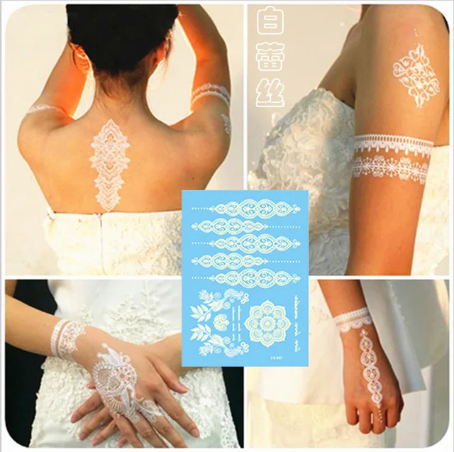 Водостойкие Временные татуировки 32 шт. белые на руку цветок искусственная тату