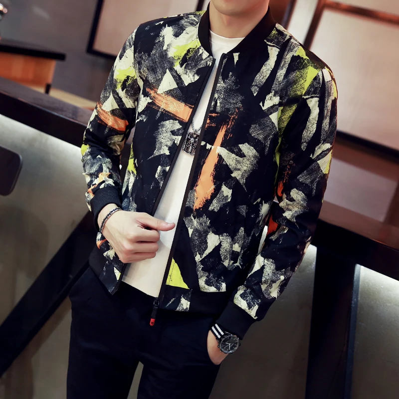 2019 ackets Men Autumn New Stand Collar Floral Bomber Jacket Slim Fit Long Sleeve Casual Camouflage Coats Windbreaker | Мужская одежда