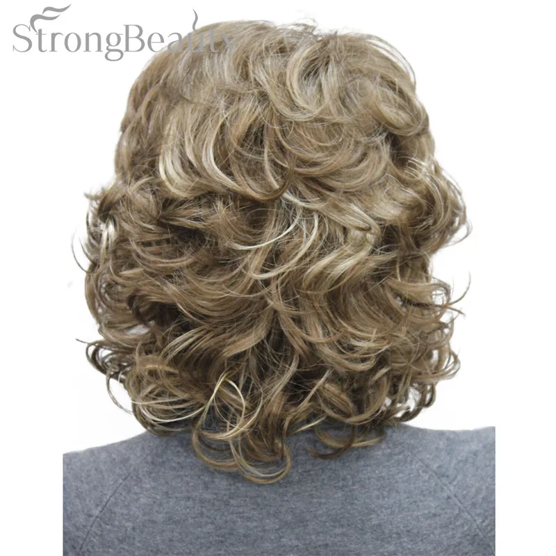 StrongBeauty средние короткие вьющиеся парики синтетические женские волосы блонд/черный/бордовый много цветов на выбор